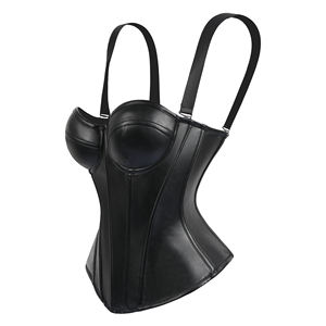 Corset à bretelles en PU avec fermeture éclair, haut de corset pour femmes, veste sexy tendance, soutien-gorge plat pour le ventre, shapewear, haut de corset - Product Image 5