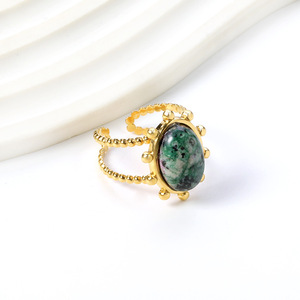 Fashion <b>Rings</b> Women's Gold Tone Stone Inlay Bezel Setting Oval Gemstone <b>Adjustable</b> <b>Ring</b> Gift Jewelry - Product Image 3