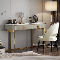 Coiffeuse moderne de style européen, ensemble de table de maquillage, en acier inoxydable doré, de luxe, coiffeuse en marbre blanc