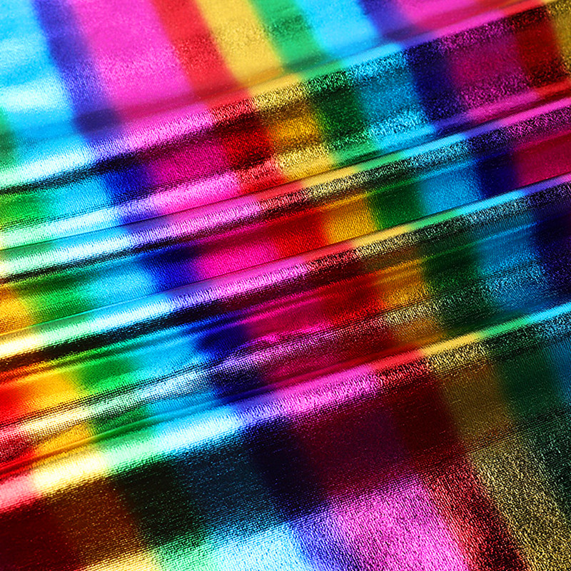 Chameleon rainbow Shiny Neon Foil Printed Polyester Spandex Holographic Garment Fabric