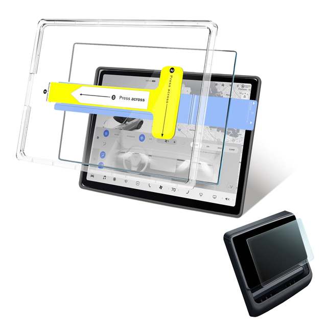 Anti-glare Auto Alignment Kit Front Screen Rear Back Seat Tempered Glass Screen Protector for Tesla Model Y Juniper / 3 Highland