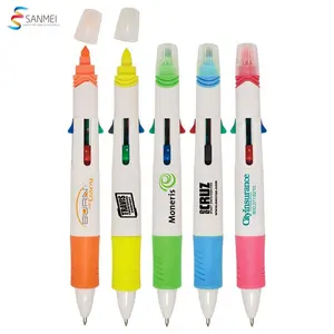 Promotional multi-functional 4 color ball pen with highlighter
