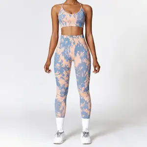 Mulher Queda Design 11 Prints Seamless Yoga Wear Impresso Alças Ajustáveis Acolchoadas Ginásio Bra e Cintura Alta Workout Leggings Conjuntos