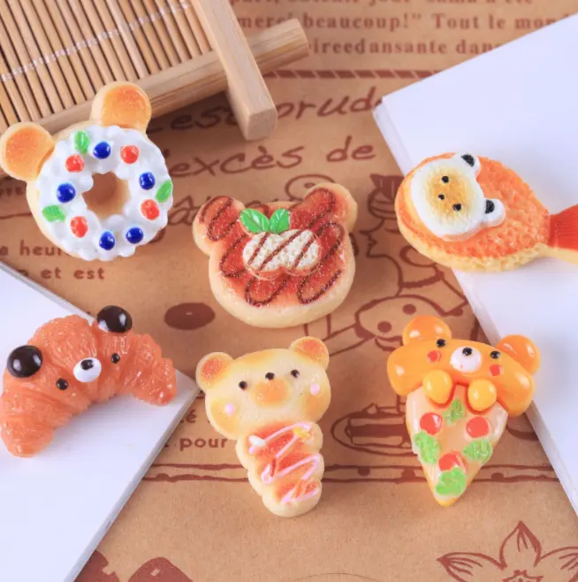 Mini beruang ikan bentuk roti donat Pizza Croissant miniatur hiasan makanan kue lucu dekorasi grosir persediaan cupcake