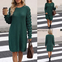 Robe pull jacquard pour femme, coupe ample, jupe évasée, col rond, manches longues, tricotée, longueur midi, décontractée et élégante, hiver