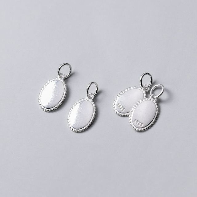 Silverbene Matte Brushed Geometry Oval 925 Sterling Silver DIY Pendant