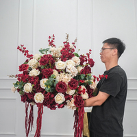 Composition florale artificielle en soie bordeaux et champagne, amarante suspendue, boule de fleurs artificielles de 80 cm, centre de table pour mariage
