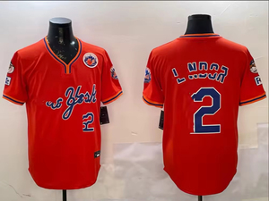 Maillot de baseball personnalisé brodé # 2 # 18 uniformes rétro New York City Connect bleu royal et orange à boutons pour hommes et jeunes OEM/ODM - Product Image 4