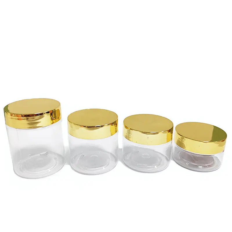 30ml 50ml 60ml 80ml Clear Pet Plastic Jar Face Cream Plastic Cosmetic Jar Com Tampas De Ouro