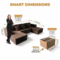 Canapé modulaire sectionnel compressé en velours côtelé, rembourré, en mousse haute densité, en forme de U, pour salon, idéal pour le e-commerce