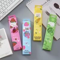 Coffret de 12 crayons de couleur créatifs à motif de fruits, crayons HB, gommes, couleurs rose/bleu/vert, corps en papier, cadeau pour enfants