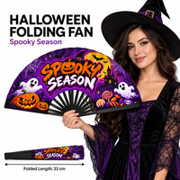 Éventails pliants promotionnels pour la saison effrayante, 33 cm (13 po), en bambou et plastique imprimé, pour Halloween, vente en gros