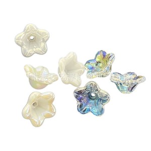 Cuentas acrílicas de flor de trompeta, color blanco perla AB, iridiscentes, tipo gloria matutina, cuentas dispersas para accesorios de cabello, boda - Product Image 5