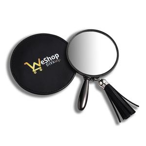 Zinc Alloy Metal Customized Portable Hand Held Vanity Pocket Makeup Mirror With PU Pouch - Product Image 1