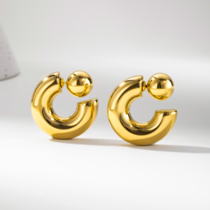 YF3752 Pendientes Geométricos en Forma de <span class=keywords><strong>C</strong></span>, de Acero Inoxidable, Resistentes al Agua, Chapados en Oro de 18k, <span class=keywords><strong>a</strong></span> la <span class=keywords><strong>Moda</strong></span> - Product Image 4
