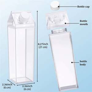 17Oz BPA Free 500Ml 1000Ml <b>Plastic</b> Clear Square Pink Transparent Colored Minimalist Party Leak-Proof <b>Milk</b> Box Carton <b>Bottle</b> - Product Image 4