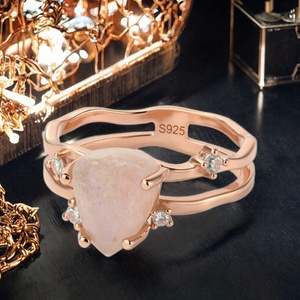 925 Sterling Silver Rose Gold Raw <b>Stone</b> Ring Unique Crystal Engagement Jewelry Birthday Anniversary Christmas Gift for Women - Product Image 5