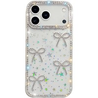 Coque de téléphone PC à strass scintillants avec nœud pour iPhone 18 Pro Max 18 17 16 15, nouveau style, design Ins, protection intégrale 360, motif à pois en relief