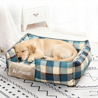 Lit carré en lin pour chien et chat XL, housse amovible lavable, nid pour animaux de compagnie toutes saisons