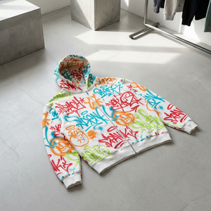 <span class=keywords><strong>Felpa</strong></span> con Zip Personalizzata OEM 420gsm, Stampa Graffiti Integrale, Streetwear di Lusso per Brand di Influencer - Product Image 3