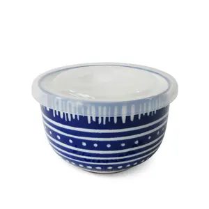 Europäisches Design Porzellan 4 "Schüssel mit hochwertigem Kunststoff deckel Modernes klassisches Luxushotel Große Keramik-Salats ch üssel