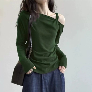 T-shirt Chic Asimmetrica a Maniche Lunghe con Spalle Scoperte, Camicetta Estiva Nuova e Unica, Abbigliamento <span class=keywords><strong>Donna</strong></span> Best-Seller - Product Image 1