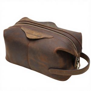 Sac de Voyage Portable de Luxe en Cuir Véritable Crazy Horse de Capacité Moyenne avec Fermeture Éclair pour Hommes, Organisateur d'Essentiels de Voyage et Trousse de Toilette - Product Image 4