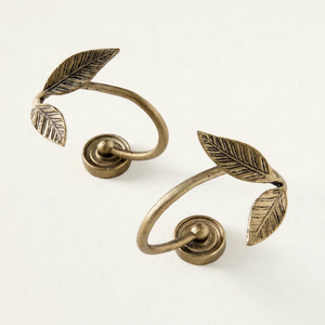 Antique Metal Leaf <b>Curtain</b> Holdbacks Curved Design Rustic Style Decorative Window Hardware - Product Image 1