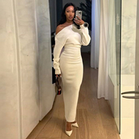 Robe longue asymétrique noire pour femme, à épaules dénudées, manches longues, taille naturelle, coupe ample, confortable, respirante et écologique