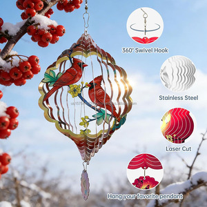 Magnifique éolienne de jardin en acier inoxydable, éolienne 3D en forme d'oiseau, sculpture éolienne pour la cour, le patio, la décoration extérieure suspendue, cadeau - Product Image 6