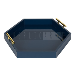 Bandeja de Cocina Decorativa de Madera con Asa de Metal Pulido, Forma Hexagonal, Ligera, Multifuncional, Estilo Art Deco, Vintage - Product Image 1