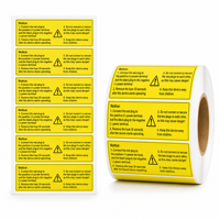 Étiquettes d'avertissement électriques jaunes personnalisées - Rouleaux d'autocollants en vinyle résistants à l'eau, aux déchirures et aux charges statiques pour adaptateur secteur
