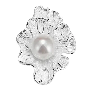 Chunky Solid 925 sterling silver lotus design Pearl pendant modern bulk wholesale jewelry for womens