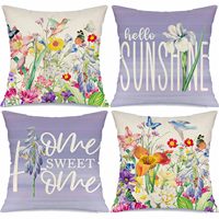 4 housses de coussin carrées à ressort, décorées de fleurs colorées, d'oiseaux, de papillons et de fleurs, adaptées à la décoration de la maison