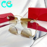 Lunettes de soleil vintage sans monture pour femmes et hommes, lunettes de soleil de luxe de marque de diamant, lunettes de soleil rétro, lunettes de soleil à grande monture