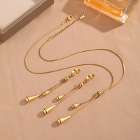 Parure de bijoux Zhongzhe : collier et boucles d'oreilles en acier inoxydable, design goutte d'eau et pompon, étanche et antirouille, tendance