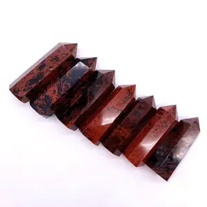 Natural Crystal Tower Hexahedron Wand Red Obsidian Crystal Point for Home Decor