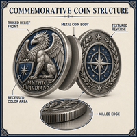 Pièce de monnaie de défi personnalisée en relief 3D Gardiens Mythiques, Grifone et Dragon fantastiques, médaillon commémoratif en métal pour cadeau