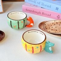 Mug en céramique Lelyi avec poignée animale dessinée à la main, design mignon et esthétique, tasse à café pour fille, cadeau d'anniversaire
