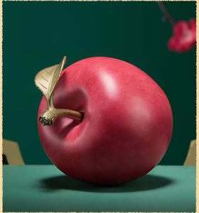 Sculpture de pomme en métal peinte à la main, figurine de fruit en bronze rouge, ornement sculpté pour la décoration de la maison ou du bureau - Product Image 4