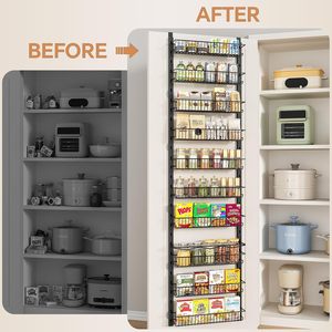 Over the Door Pantry Organizer Rack with <b>Adjustable</b> <b>Shelves</b>,Heavy-duty Metal Organization and Storage, Hanging Spice Cans Rack - Product Image 1