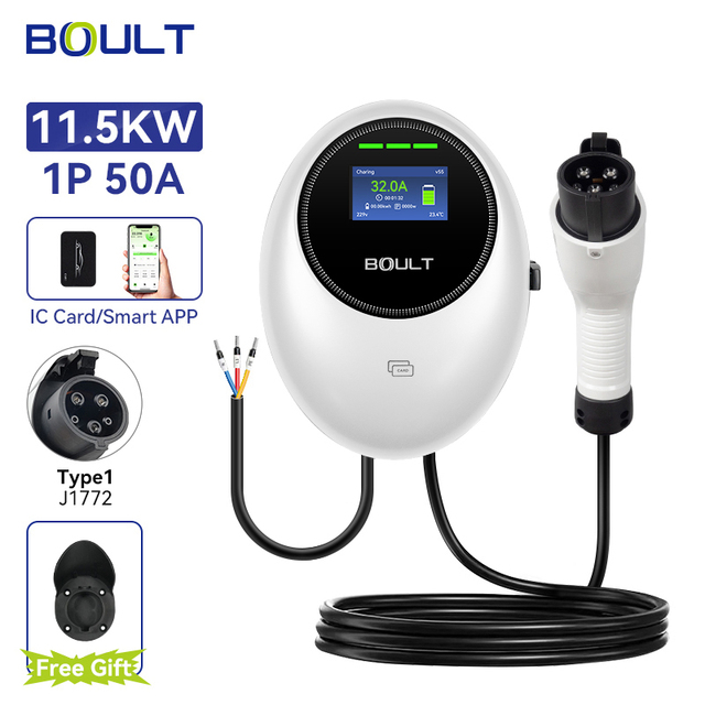 11kW 1-Phase 48A Wall-Mounted Portable EV Charger 250V Input with 5m Cable Type1 & Tesla Interface for New Energy Vehicles