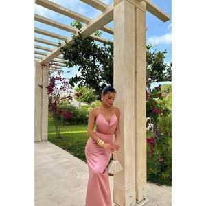 Vestido de Noche Básico Rosa Palo, Estilo Princesa, con Detalle de Lentejuelas en la Espalda, Tirantes Espagueti, Largo hasta el Suelo, Corte en A, Talla XS, para Fiestas - Product Image 6