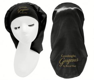 Lot de 2 bonnets de nuit en satin soyeux pour cheveux bouclés, longs, dreadlocks et tresses – Cadeau promotionnel pour le soin des cheveux - Product Image 1