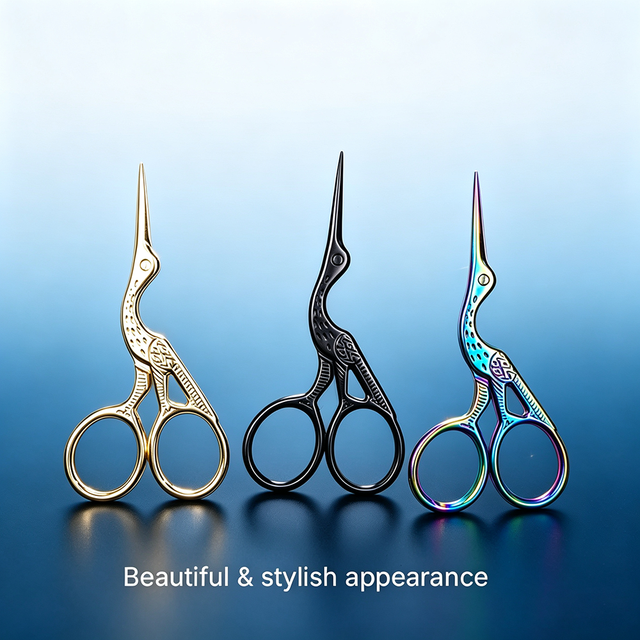 Sharp Straight Stainless Steel Crane Design Small Shears Ceramic Handle Right-Handed Scissors for Beard Eyebrows Eyelashes