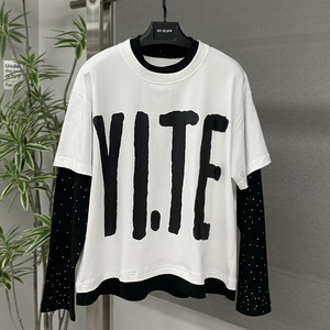 เสื้อยืดโอเวอร์ไซส์ผู้ชายพรีเมียม ผ้าฝ้าย 100% ประดับคริสตัลหรูหรา พร้อมโลโก้พิมพ์ลายตามสั่ง 300gsm ผ้าสองชั้น แขนยาว - Product Image 1