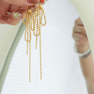 Fashion Wholesale <b>Fine</b> 14k 18k Gold Plated 316L Stainless Steel Bow Tassel Drop Dangle Gold <b>Earrings</b> for Women - Product Image 5