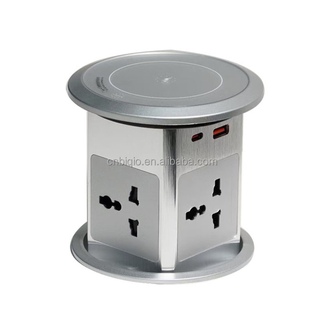 Electric Motorized Table Pop up Outlet Socket With 4 Universal Outlets,USB+Type C, Wireless Charger for Kitchen Countertop