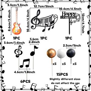 Ensemble de décorations de gâteau sur le thème de la musique monochrome avec notes, touches de piano et boules pour les fêtes d'<span class=keywords><strong>anniversaire</strong></span> sur le thème du rock and roll - Product Image 5