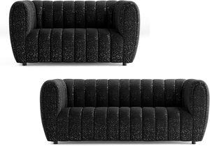 RUNXI Glamour Ensemble de canapé sectionnel inclinable 2 places en bouclé capitonné <span class=keywords><strong>à</strong></span> canaux verticaux, contemporain, extensible, Workshop - Product Image 3